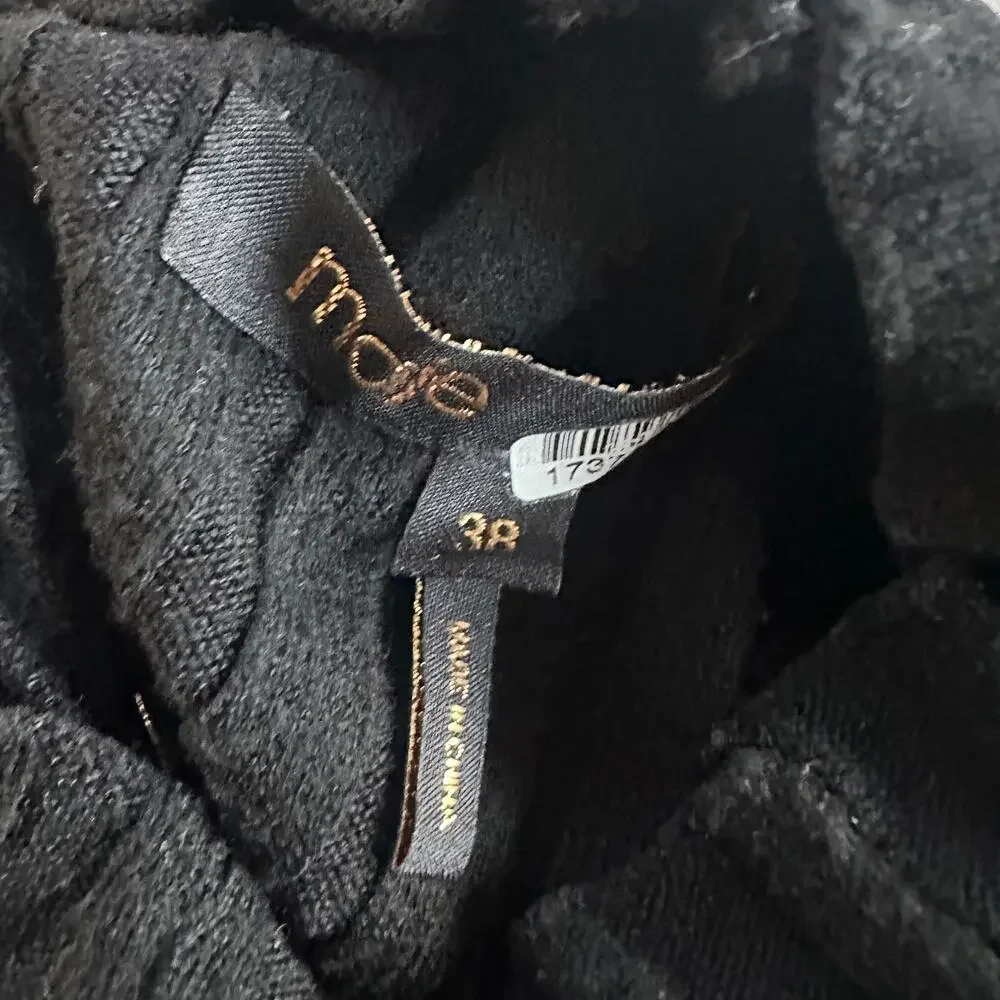 Maje Black Ribbed Knit Mini Dress SMALL Career Fit Flare Long Bell Sleeve $300 - Picture 11 of 13